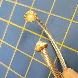 Pearl Faux Rhinestone Silver Tone Bracelet